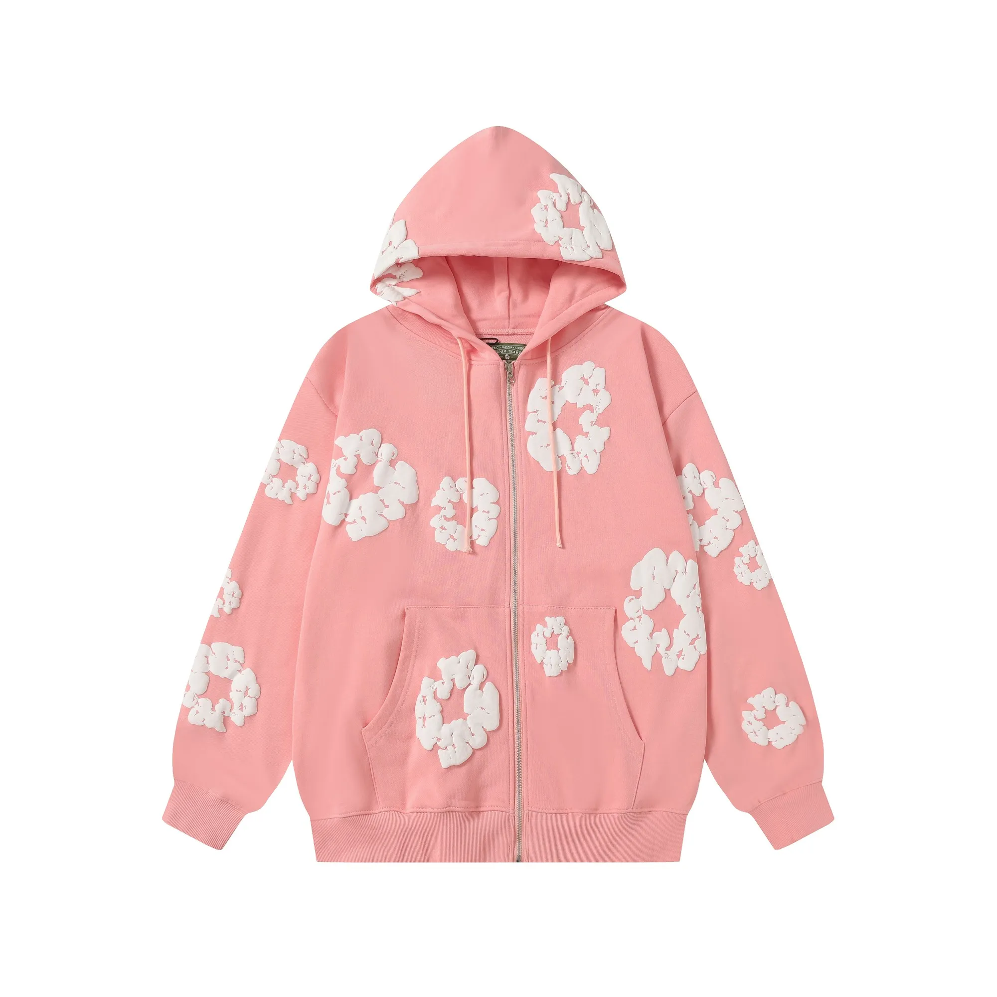 16 colors DENIM TEARS Kapok European and American trendy brand high-quality foam printed hooded sweatshirt jacket. Terry fabric weighs 380 grams. Threads are customized and dyed in the same color. Color Black Gray Blue Green Royal Blue Purple Red Orange Colorful Blue Pink White Sky Blue Brown Carbon Gray Black Gray White White Size S-XL